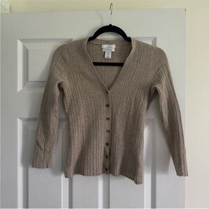 Size S Halston 100% Merino Wool Tan Button Up Cardigan